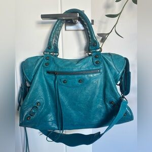 Vintage Balenciaga 2005 Turquoise City Bag Rare Chèvre Leather